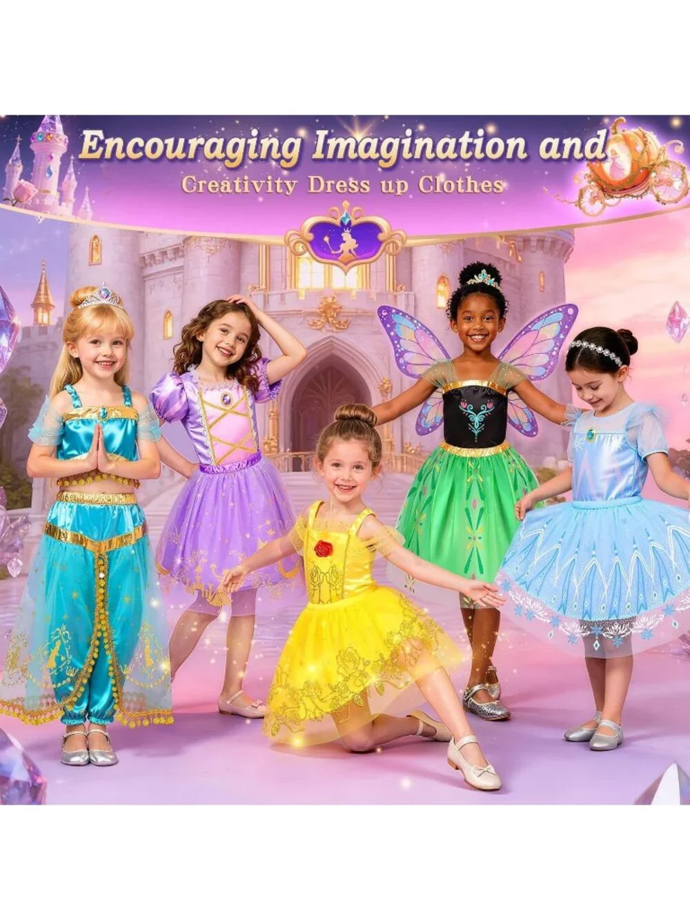 Princess Dress Up Clothes for Girls 3-6 Pretend Role Play Costume Set